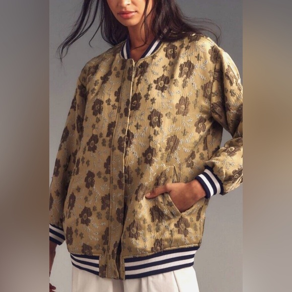 Anthropologie pilcro slouchy floral bomber jacket size medium - Picture 2 of 6